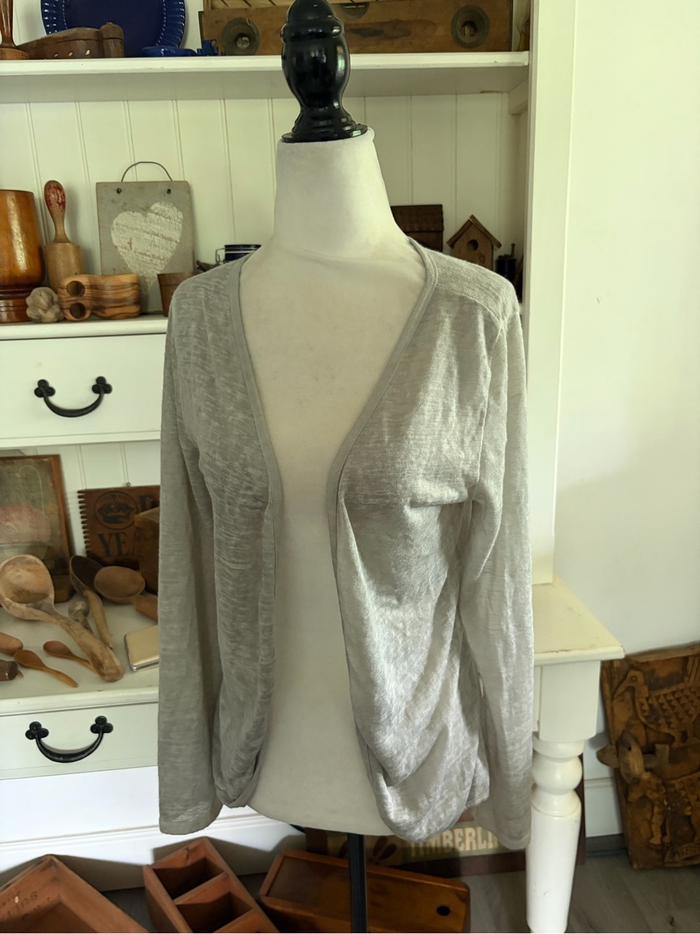 Elena Baldi Light Gray Open Front Lightweight Cardigan